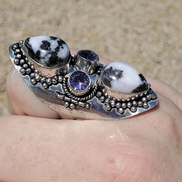 New Zebra Jasper and Amethyst 925 Silver Statement Ring. - Picture 7 of 16